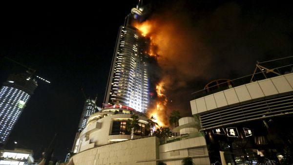 A fire engulfs The Address Hotel in downtown Dubai in the United Arab Emirates. A fire engulfs The Address Hotel in downtown Dubai in the United Arab Emirates. - Sputnik International
