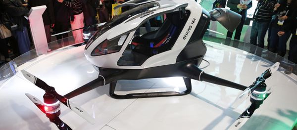 The EHang 184 autonomous aerial vehicle is unveiled at the EHang booth at CES International, Wednesday, Jan. 6, 2016, in Las Vegas. The EHang 184 autonomous aerial vehicle is unveiled at the EHang booth at CES International, Wednesday, Jan. 6, 2016, in Las Vegas. - Sputnik International