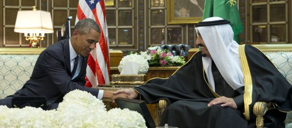 President Barack Obama and new Saudi Arabian King, Salman bin Abdul Aziz, are photographed as they shake hands in a bilateral meeting at Erga Palace in Riyadh, Saudi Arabia, Tuesday, Jan. 27, 2015 President Barack Obama and new Saudi Arabian King, Salman bin Abdul Aziz, are photographed as they shake hands in a bilateral meeting at Erga Palace in Riyadh, Saudi Arabia, Tuesday, Jan. 27, 2015 - Sputnik International