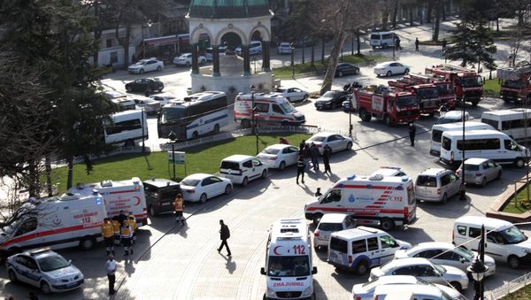 Ambulances and firefighters stationed near the city's landmark Sultan Ahmed Mosque or Blue Mosque after an explosion at Istanbul's historic Sultanahmet district, which is popular with tourists, Tuesday, Jan. 12, 2016 Ambulances and firefighters stationed near the city's landmark Sultan Ahmed Mosque or Blue Mosque after an explosion at Istanbul's historic Sultanahmet district, which is popular with tourists, Tuesday, Jan. 12, 2016 - Sputnik International
