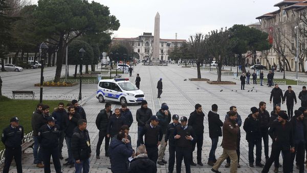 Police and security services secure the area around the Obelisk of Theodosius at Sultanahmet square in Istanbul, Turkey Police and security services secure the area around the Obelisk of Theodosius at Sultanahmet square in Istanbul, Turkey - Sputnik International