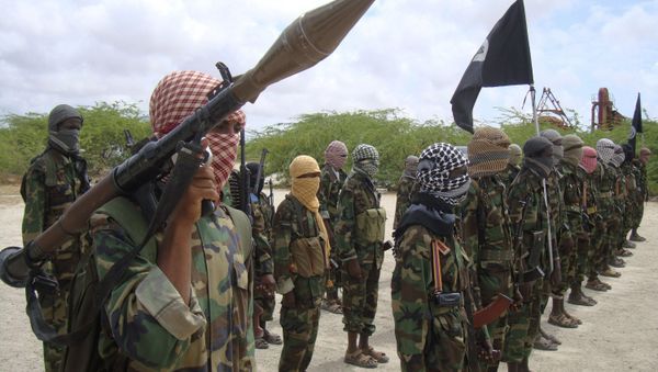 Al-Shabaab fighters display weapons as they conduct military exercises in northern Mogadishu, Somalia Al-Shabaab fighters display weapons as they conduct military exercises in northern Mogadishu, Somalia - Sputnik International