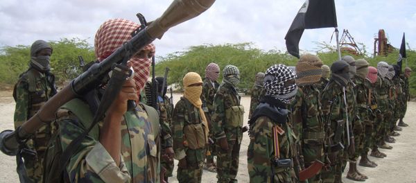 Al-Shabaab fighters display weapons as they conduct military exercises in northern Mogadishu, Somalia Al-Shabaab fighters display weapons as they conduct military exercises in northern Mogadishu, Somalia - Sputnik International