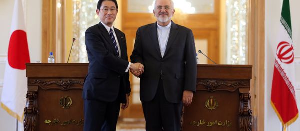 Iranian Foreign Minister Mohammad Javad Zarif (R) shakes hands with his Japanese counterpart, Fumio Kishida (Fille) Iranian Foreign Minister Mohammad Javad Zarif (R) shakes hands with his Japanese counterpart, Fumio Kishida (Fille) - Sputnik International