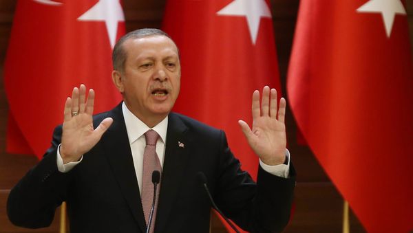 Turkish President Recep Tayyip Erdogan delivers a speech during a mukhtars meeting at the presidential palace on November 26, 2015 in Ankara Turkish President Recep Tayyip Erdogan delivers a speech during a mukhtars meeting at the presidential palace on November 26, 2015 in Ankara - Sputnik International