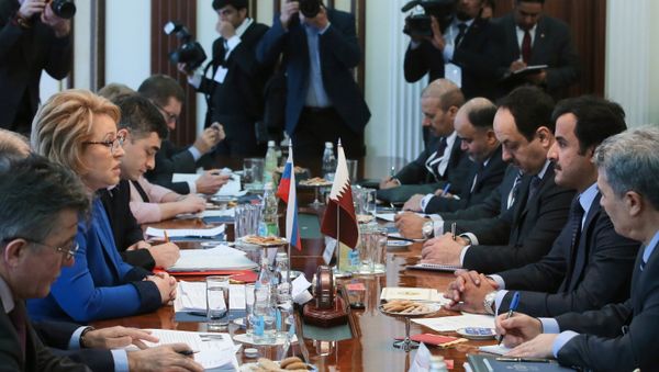 Russian Federation Council Chairman Valentina Matviyenko meets with Qatar Emir Tamim Bin Hamad Al Thani Russian Federation Council Chairman Valentina Matviyenko meets with Qatar Emir Tamim Bin Hamad Al Thani - Sputnik International