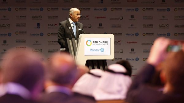 French Foreign Minister Laurent Fabius gives a speech during the 9th edition of the World Future Energy Summit on January 18, 2016 in the UAE capital Abu Dhabi French Foreign Minister Laurent Fabius gives a speech during the 9th edition of the World Future Energy Summit on January 18, 2016 in the UAE capital Abu Dhabi - Sputnik International