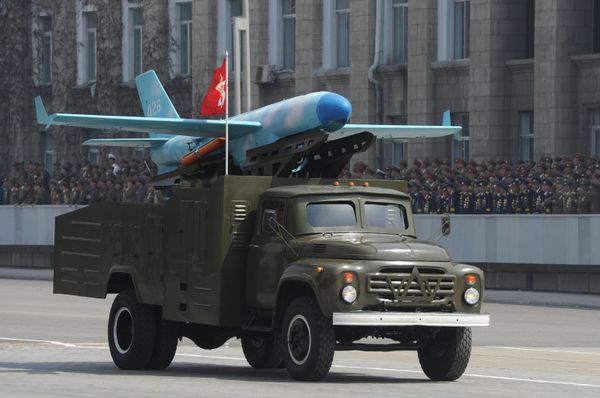 Zil-130 truck carrying a North Korean drone believed to be modeled on the US-made MQM-107D drone, at the military parade marking the 100th birthday of late North Korea founder Kim Il Sung in Pyongyang. April 15, 2012. - Sputnik International