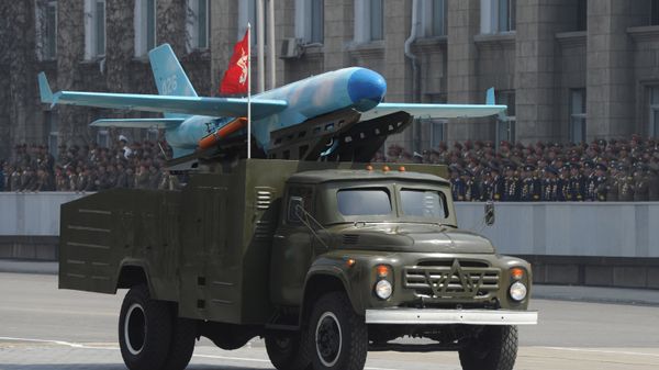 Zil-130 truck carrying a North Korean drone believed to be modeled on the US-made MQM-107D drone, at the military parade marking the 100th birthday of late North Korea founder Kim Il Sung in Pyongyang. April 15, 2012. - Sputnik International