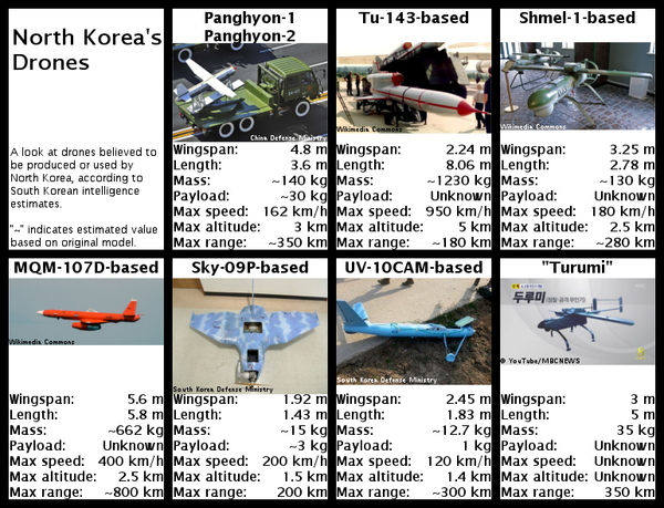 North Korean drones, according to South Korean intelligence estimates. Click to enlarge. - Sputnik International