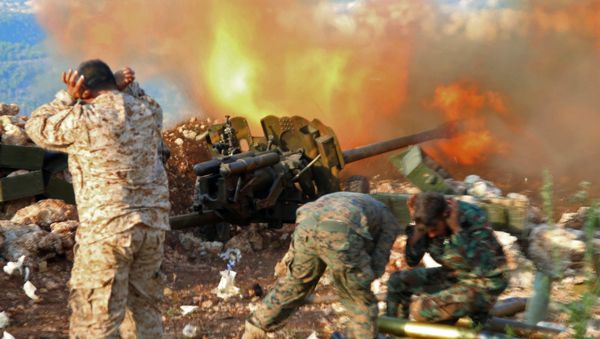 Servicemen of the Syrian army near the village of Salma, Latakia Province Servicemen of the Syrian army near the village of Salma, Latakia Province - Sputnik International