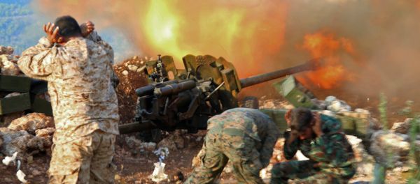 Servicemen of the Syrian army near the village of Salma, Latakia Province Servicemen of the Syrian army near the village of Salma, Latakia Province - Sputnik International