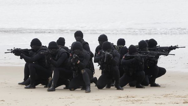Taiwan's military frogmen take part during a drill in Kinmen. - Sputnik International