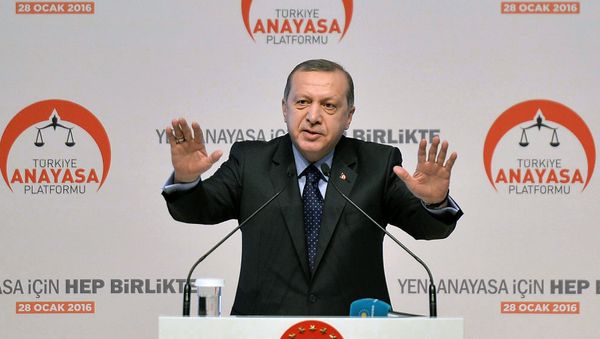 Turkish President Recep Tayyip Erdogan delivers a speech during a meeting on the New Constitution at the Congresium in Ankara on January 28, 2016. Turkish President Recep Tayyip Erdogan delivers a speech during a meeting on the New Constitution at the Congresium in Ankara on January 28, 2016. - Sputnik International