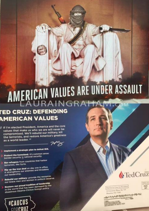 This mailer, sent by the Ted Cruz campaign to voters in Iowa, shows President Abraham Lincoln dressed like a Daesh extremist. - Sputnik International