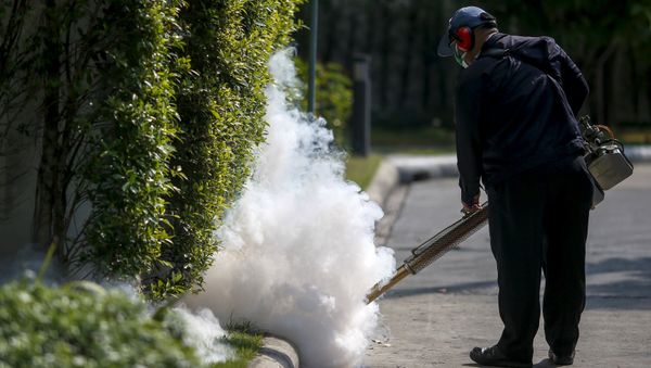 A worker sprays insecticide for mosquitos at a village in Bangkok, Thailand, January 13, 2016 A worker sprays insecticide for mosquitos at a village in Bangkok, Thailand, January 13, 2016 - Sputnik International