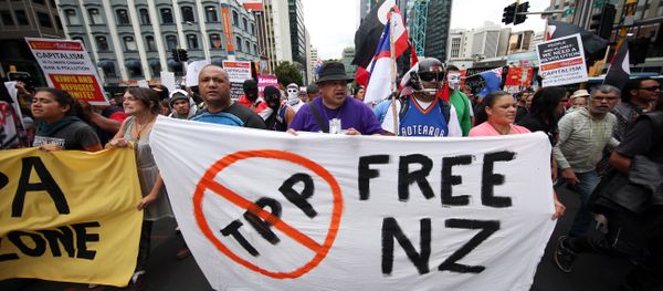 Protesters march to the venue of the Trans Pacific Partnership Agreement signing, SkyCity Conference Centre, Auckland, New Zealand, Thursday, Feb 4, 2016. Protesters march to the venue of the Trans Pacific Partnership Agreement signing, SkyCity Conference Centre, Auckland, New Zealand, Thursday, Feb 4, 2016. - Sputnik International