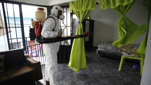 A health worker sprays insecticide inside the home of a woman diagnosed with the Zika virus in Acacias, Colombia A health worker sprays insecticide inside the home of a woman diagnosed with the Zika virus in Acacias, Colombia - Sputnik International