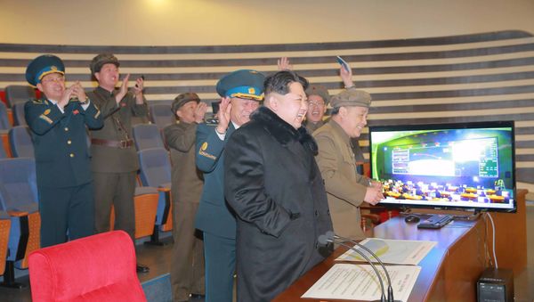 North Korean leader Kim Jong Un reacts as he watches a long range rocket launch in this undated photo released by North Korea's Korean Central News Agency (KCNA) in Pyongyang February 7, 2016. North Korean leader Kim Jong Un reacts as he watches a long range rocket launch in this undated photo released by North Korea's Korean Central News Agency (KCNA) in Pyongyang February 7, 2016. - Sputnik International