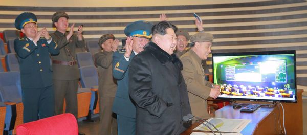 North Korean leader Kim Jong-un reacts as he watches a long range rocket launch in this undated photo released by North Korea's Korean Central News Agency (KCNA) in Pyongyang February 7, 2016. - Sputnik International