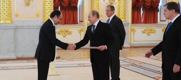 November 19, 2014. From left: Turkish Ambassador Umit Yardim, Russian President Vladimir Putin, Foreign Minister Sergey Lavrov and Presidential Aide Yury Ushakov during the ceremony of presenting credentials from new foreign ambassadors in the Grand Kremlin Palace's Alexander Hall - Sputnik International