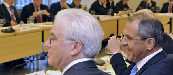 From right: Russian Foreign Minister Sergei Lavrov and Vitaly Churkin, Russian ambassador to the UN, at a meeting with 27 EU foreign ministers during the 63rd UN General Assembly session in New York - Sputnik International