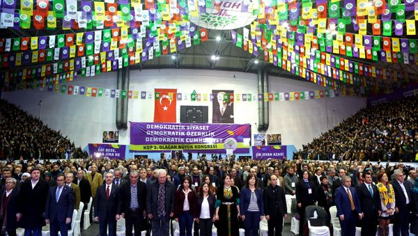 Party members stand during the second general assembly of the Peoples’ Democratic Party (HDP) at Ahmet Taner Kislali Sports Hall in Ankara on January 24, 2016 Party members stand during the second general assembly of the Peoples’ Democratic Party (HDP) at Ahmet Taner Kislali Sports Hall in Ankara on January 24, 2016 - Sputnik International