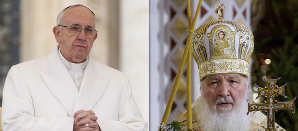 FILE - In this file photo combination Russian Orthodox Patriarch Kirill, right, serves the Christmas Mass in the Christ the Savior Cathedral in Moscow, Russia, on Thursday, Jan. 7, 2016 and Pope Francis prays during an audience at the Vatican on Saturday, Jan. 30, 2016 FILE - In this file photo combination Russian Orthodox Patriarch Kirill, right, serves the Christmas Mass in the Christ the Savior Cathedral in Moscow, Russia, on Thursday, Jan. 7, 2016 and Pope Francis prays during an audience at the Vatican on Saturday, Jan. 30, 2016 - Sputnik International