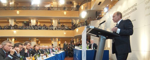 Russian President Vladimir Putin at the 43rd Munich Conference on Security Policy held at the Bayerischer Hof Hotel. File photo - Sputnik International