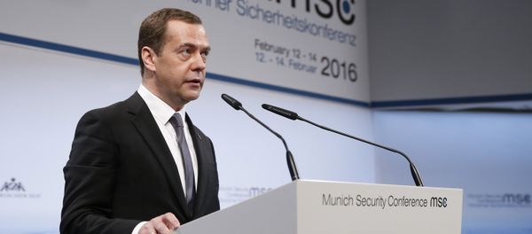 February 13, 2016. Russian Prime Minister Dmitry Medvedev speaks at the Munich Security Conference February 13, 2016. Russian Prime Minister Dmitry Medvedev speaks at the Munich Security Conference - Sputnik International