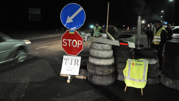 Ukrainian activists block Russian trucks in Lviv region Ukrainian activists block Russian trucks in Lviv region - Sputnik International