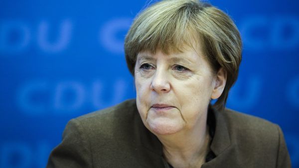 German Chancellor Angela Merkel arrives at a board meeting of her ruling Christian Democratic Union party, CDU, at the party's headquarters in Berlin, Monday, Feb. 15, 2016. German Chancellor Angela Merkel arrives at a board meeting of her ruling Christian Democratic Union party, CDU, at the party's headquarters in Berlin, Monday, Feb. 15, 2016. - Sputnik International