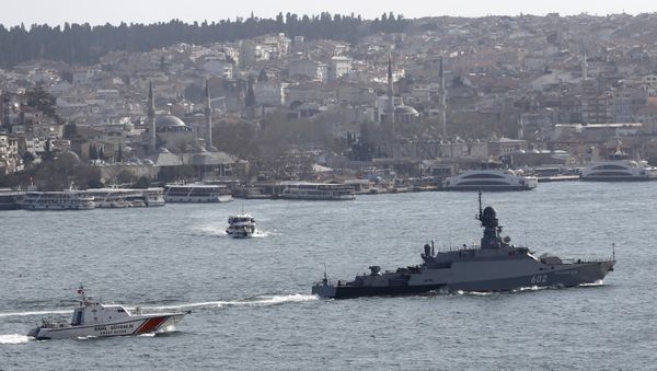 The Russian Navy's missile corvette Zeleny Dol (R) is escorted by a Turkish Navy Coast Guard boat as it sets sails in the Bosphorus, on its way to the Mediterranean Sea, in Istanbul, Turkey February 14, 2016 The Russian Navy's missile corvette Zeleny Dol (R) is escorted by a Turkish Navy Coast Guard boat as it sets sails in the Bosphorus, on its way to the Mediterranean Sea, in Istanbul, Turkey February 14, 2016 - Sputnik International