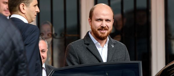 This file photo taken on November 01, 2015 shows Turkish President's son Bilal Erdogan leaving a polling station in Istanbul on November 1, 2015 after casting his vote for Turkey's legislative - Sputnik International