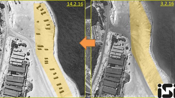 Woody Island, a island in the South China Sea occupied by China and claimed by several other countries, is shown in satellite images taken on February 14, 2016 and February 3, 2016, in this handout image provided by ImageSat International N.V. 2016, on February 18, 2016 - Sputnik International