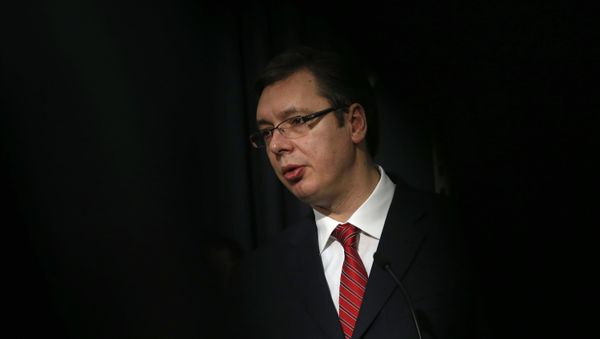 Serbian Prime Minister Aleksandar Vucic speaks during a news conference in Belgrade, Serbia, Saturday, Feb. 20, 2016 - Sputnik International