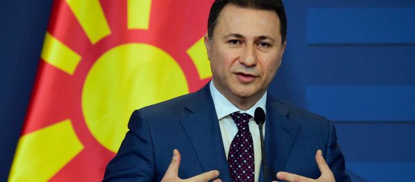 Macedonian then Prime Minister Nikola Gruevski gives a joint press conference with his Hungarian counterpart (not pictured) at the delegation hall of the parliament building in Budapest on November 20, 2015. Macedonian then Prime Minister Nikola Gruevski gives a joint press conference with his Hungarian counterpart (not pictured) at the delegation hall of the parliament building in Budapest on November 20, 2015. - Sputnik International