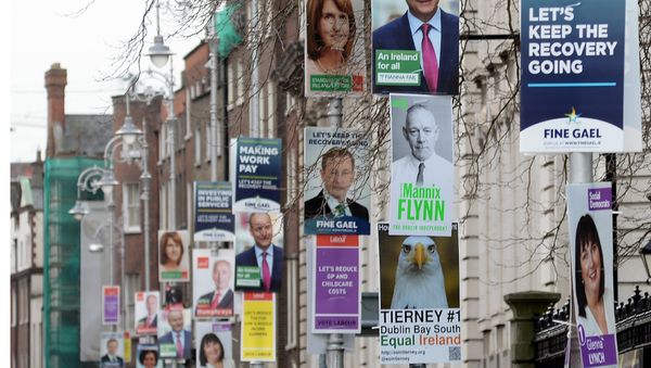 A picture shows campaign posters for the parliamentary elections on lamposts in Dublin, Ireland, on February 21, 2016. - Sputnik International