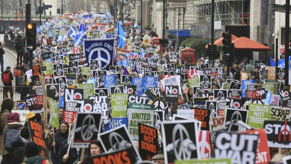 Protesters take part in a protest against the Trident nuclear missile system in London, February 27, 2016. Protesters take part in a protest against the Trident nuclear missile system in London, February 27, 2016. - Sputnik International