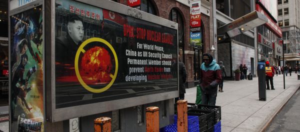 A poster ad that reads : DPRK: STOP NUCLEAR GAMBLE! is displayed on a street near Times Square in New York on February 9,2016 A poster ad that reads : DPRK: STOP NUCLEAR GAMBLE! is displayed on a street near Times Square in New York on February 9,2016 - Sputnik International