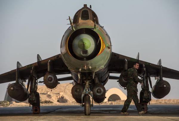 Su-22 fighter jet at the Syrian Air Force base in Homs province - Sputnik International