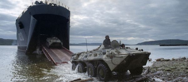 Northern Fleet. Barents Sea. Amphibious assault exercise using Mitrofan Moskalenko large landing ship Northern Fleet. Barents Sea. Amphibious assault exercise using Mitrofan Moskalenko large landing ship - Sputnik International