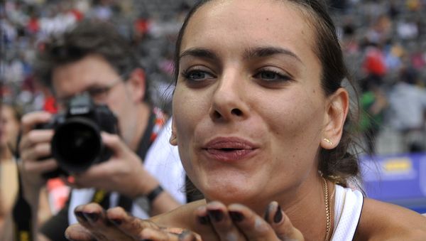 Elena Isinbaeva of Russia reacts after she won the Women's Pole Vault of the ISTAF Golden League Athletics Meeting in Berlin (File) Elena Isinbaeva of Russia reacts after she won the Women's Pole Vault of the ISTAF Golden League Athletics Meeting in Berlin (File) - Sputnik International