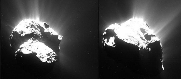 This series of images of Comet 67P/Churyumov–Gerasimenko was captured by Rosetta’s OSIRIS narrow-angle camera on 26 July 2015 from a distance of about 170 km. This series of images of Comet 67P/Churyumov–Gerasimenko was captured by Rosetta’s OSIRIS narrow-angle camera on 26 July 2015 from a distance of about 170 km. - Sputnik International
