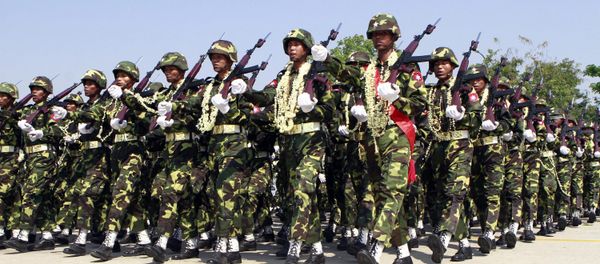 In this photo taken on March. 27, 2012, Myanmar soldiers march during a ceremony to mark the country's 67th Armed Forces Day in Naypyitaw, Myanmar In this photo taken on March. 27, 2012, Myanmar soldiers march during a ceremony to mark the country's 67th Armed Forces Day in Naypyitaw, Myanmar - Sputnik International