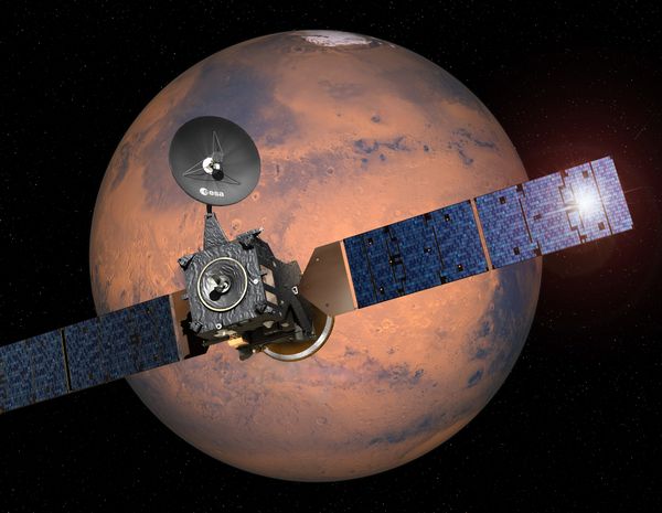 This image provided by the European Space Agency, ESA, shows an artist·s impression depicting the separation of the ExoMars 2016 entry, descent and landing demonstrator module, named Schiaparelli, from the Trace Gas Orbiter, and heading for Mars This image provided by the European Space Agency, ESA, shows an artist·s impression depicting the separation of the ExoMars 2016 entry, descent and landing demonstrator module, named Schiaparelli, from the Trace Gas Orbiter, and heading for Mars - Sputnik International