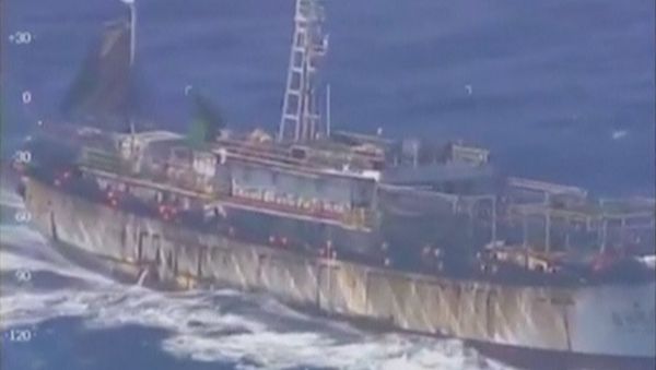 An aerial view of a Chinese flagged fishing vessel, the China Yan Lu Yuan Yu 010, off Argentina's Atlantic coast in this still image taken from video, March 14, 2016 An aerial view of a Chinese flagged fishing vessel, the China Yan Lu Yuan Yu 010, off Argentina's Atlantic coast in this still image taken from video, March 14, 2016 - Sputnik International