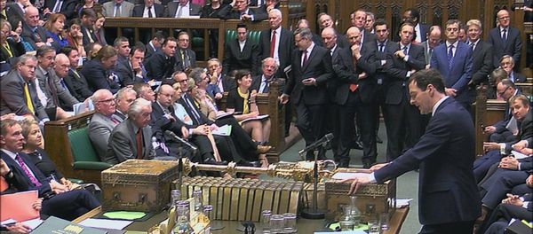 A still image taken from video shows Britain's Chancellor of the Exchequer George Osborne, presenting his Budget to the House of Commons, in central London, Britain March 16, 2016 A still image taken from video shows Britain's Chancellor of the Exchequer George Osborne, presenting his Budget to the House of Commons, in central London, Britain March 16, 2016 - Sputnik International
