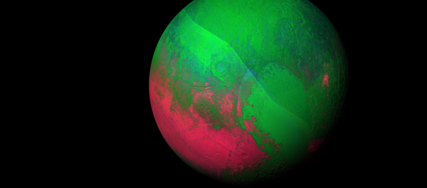 Image of Pluto decked out in red and green using a pair of Ralph/LEISA instrument scans. Image of Pluto decked out in red and green using a pair of Ralph/LEISA instrument scans. - Sputnik International