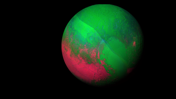 Image of Pluto decked out in red and green using a pair of Ralph/LEISA instrument scans. Image of Pluto decked out in red and green using a pair of Ralph/LEISA instrument scans. - Sputnik International